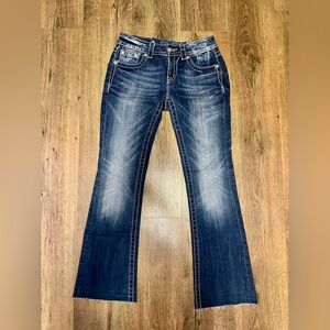 Miss Me Low Rise Dark Blue Signature Boot Cut Jeans Size 27